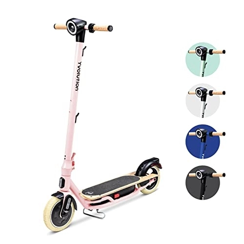 Electric Scooter : Yvolution Foldable Electric Scooter for Adults, E-Scooter with 350W Motor & LED Display, Max Speed 15.5 Mph with 3 Modes, 8.5" Solid Tires and Dual Braking (Rose)