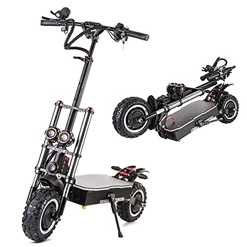 Electric Scooter : YX-ZD 11-Inch Folding Electric Scooter, Adults Portable Ebike 6000W Dual Drive / 60V Large Capacity Battery / Maximum Speed 52.8MPH / Hydraulic Brake with Seat, 60V 38.4Ah