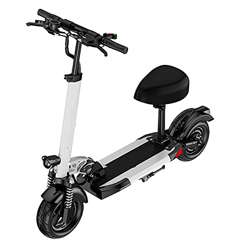 Electric Scooter : ZTBGY Electric Scooters with Seat, Electric Offroad Scooter Adult 500W Foldable Lightweight Color LCD Display 3 Speed Modes 25km with USB Charging Front and Rear Dual Disc Brakes (white)