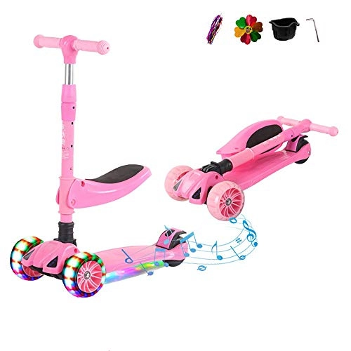 Scooter : 3-in-1 Kick Scooter, 3 Wheel Scooter With Removable Seat 66~78cm Adjustable Flash Wheels Bottom Light+music Self Balancing Scooters 80kg Load Single Foot Scooter From 2-14 Years Old