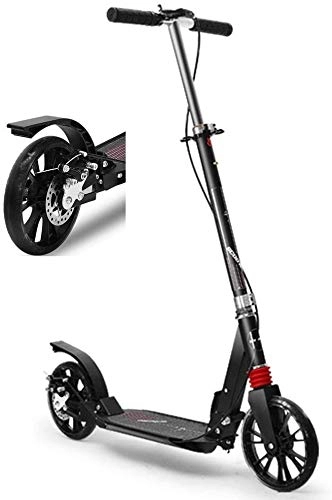 Scooter : Adult Scooter Adult Kick Scooter With Big Wheels And Disc Handbrake Dual Suspension Folding Commuter Scooter For Heavy People - Supports 330lbs (Color : Black)
