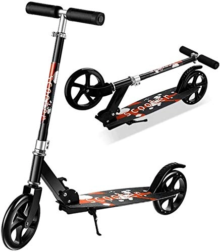 Scooter : Adult Scooter Black Adult Kick Scooter With Large Wheels Folding Commuter Scooter For Teens Kids Adjustable Handlebar Height Supports 330 Lbs / 150 Kg
