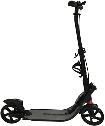 Scooter : Adult Scooter Foldable PU 2 Wheel Handbrake Bodybuilding All-Aluminum City Campus Transportation Scooter (Color : Black)