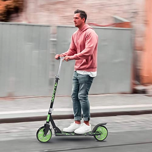 Scooter : Adult Scooter，Lightweight Easy Folding Kick Scooter with Adjustable Handlebar, 200mm Wheels, Rear Brake, Carry Strap for Adults Teens Ages 12+, Support 220lbs. (black-green)