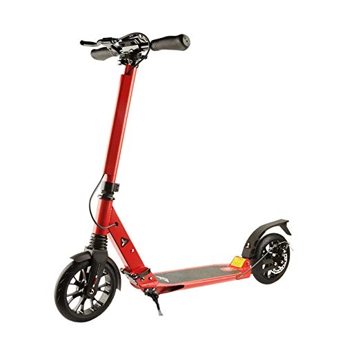 Scooter : Adult Scooter, Scooter disc brake upgraded scooter, double shock-absorbing scooter, off-road disc brake scooter, scooter with handbrake + ABS silicone handle (Color : Red)