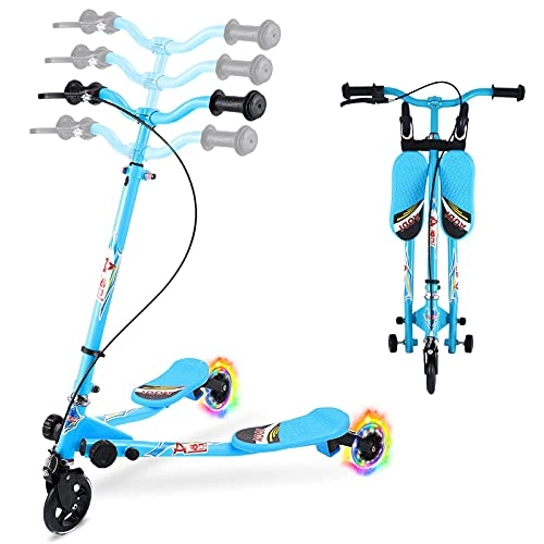 Scooter : AOODIL Y Fliker Scooter for Kids, 3 Wheels Swing Scooters Foldable Tri Slider Foldable Push Drifting with Adjustable Handle & 2 Rear LED Wheels for Boys and Girls Ages 3-8
