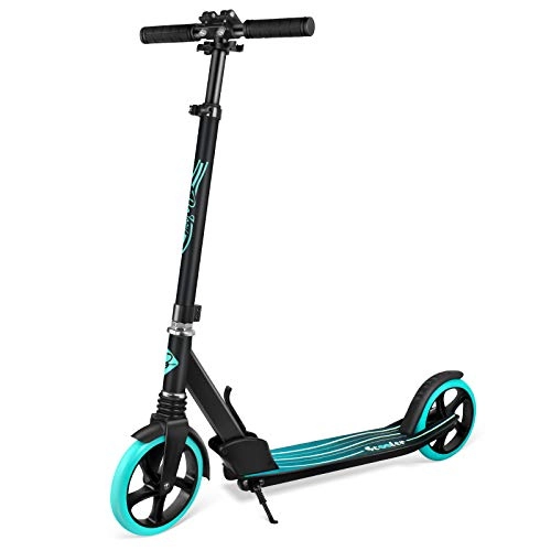 Scooter : BELEEV Scooters for Adults, Foldable Kids Kick Scooter 2 Wheel, Shock Absorption Mechanism, Large 200mm Wheels Great Scooters for Kids Adults and Teens, with Carry Strap(Aqua)