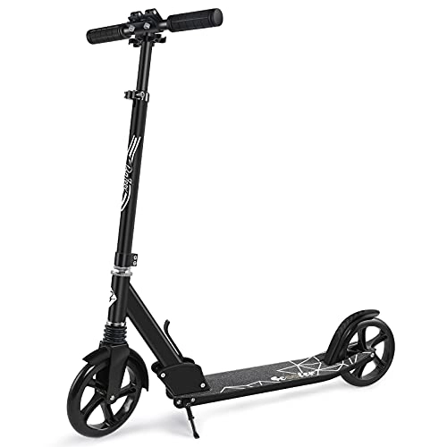 Scooter : Beleev Scooters for Adults, Foldable Kids Kick Scooter 2 Wheel, Shock Absorption Mechanism, Large 200mm Wheels Great Scooters for Kids Adults and Teens, with Carry Strap (Black)