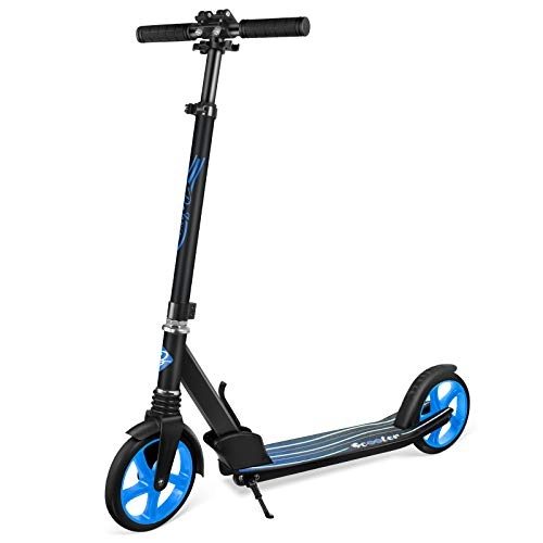 Scooter : BELEEV Scooters for Adults, Foldable Kids Kick Scooter 2 Wheel, Shock Absorption Mechanism, Large 200mm Wheels Great Scooters for Kids Adults and Teens, with Carry Strap(Blue)