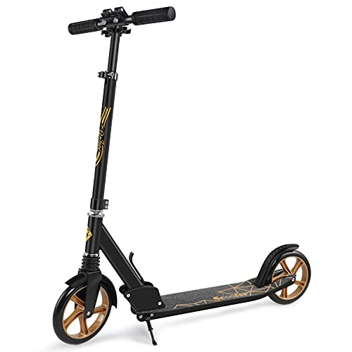 Scooter : Beleev Scooters for Adults, Foldable Kids Kick Scooter 2 Wheel, Shock Absorption Mechanism, Large 200mm Wheels Great Scooters for Kids Adults and Teens, with Carry Strap (Gold)