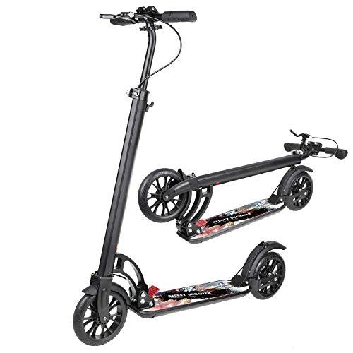 Scooter : besrey Big 230mm Wheel Scooter, Adult Kick Scooter Adjustable Height Dual Brake Foldable with Hand Brake+ Carry Strap -Instant Fold to Carry Out - Black