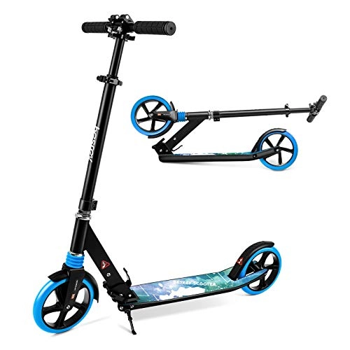 Scooter : besrey Scooters for Teens Adults, Foldable Kids Kick Scooter 2 Wheel, 200mm Large Wheels Scooters with Carry Strap for Kids Adults and Teens, Blue