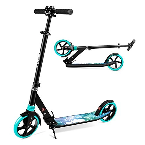 Scooter : besrey Scooters for Teens Adults, Foldable Kids Kick Scooter 2 Wheel, 200mm Large Wheels Scooters with Carry Strap for Kids Adults and Teens, Green