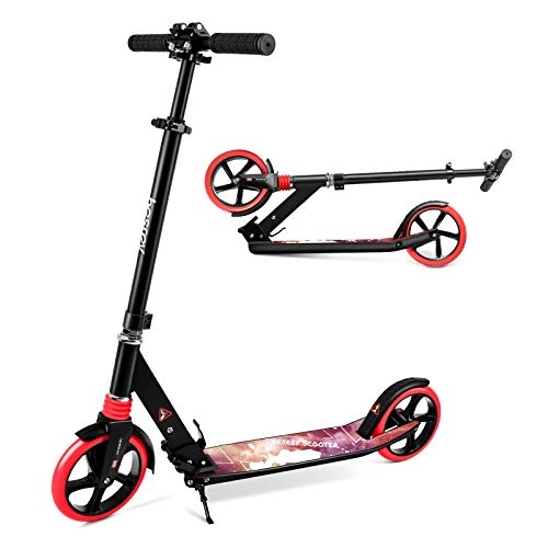 Scooter : besrey Scooters for Teens Adults, Foldable Kids Kick Scooter 2 Wheel, 200mm Large Wheels Scooters with Carry Strap for Kids Adults and Teens, Red