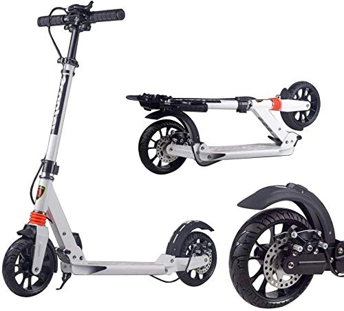 Scooter : BRFDC Adult Scooter Adult Kick Scooter With Ultra Wide Big Wheels And Disc Handbrake, Unisex Teens Kids Commuter Kick Scooter Foldable & Height Adjustable - Supports 330lbs (Color : White)