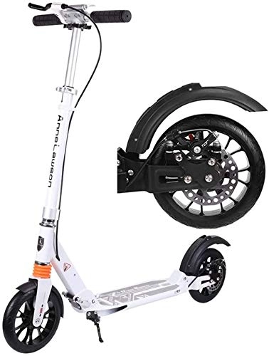 Scooter : BRFDC Adult Scooter Adult Teen Kick Scooter With Big Wheels And Disc Handbrake Foldable Dual Suspension Commute Scooter Height Adjustable - Supports 220lbs (Color : White)