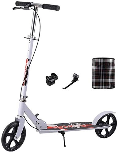 Scooter : BRFDC Adult Scooter Folding Adult Kick Scooter With Big Wheels And Handbrake Adjustable Height City Push Commuter Scooter Heavy Duty Load 330 Lbs (Color : White)