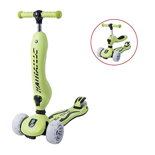 Scooter : BYOUQ 2 In 1 Stand Cruise Kick Scooters, Child / Toddlers Toy Folding 3 Wheeled Scooter For Boys / Girls 3 Gear Adjustment Handle, Anti-Slip Deck Flashing Wheel Lights For 2-12 Year Old