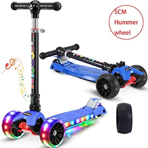Scooter : BYOUQ 3 Wheeled Scooter For Kids - Stand Cruise Child / Toddlers Toy Folding Kick Scooters 56cm~80cm Adjustable, Music Pedal Lights Hummer Flash Wheel Non-slip For Boys / Girls 2-12 Year Old