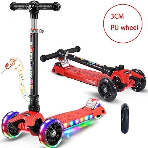 Scooter : BYOUQ Folding 3 Wheel Scooter Glide Scooter Micro Kickboard With Extra Wide Flash PU Light-Up Wheels And 4 Adjustable Heights Self Balancing Scooters For Children From 3-14yrs