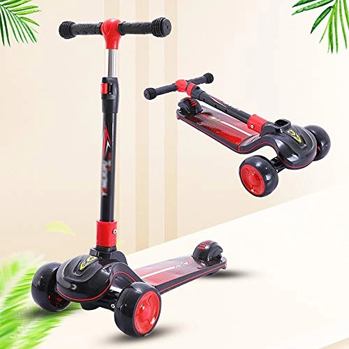 Scooter : BYOUQ Folding 3 Wheel Scooter Glide Scooter Micro Kickboard With Extra Wide PU Wheels And 4 Adjustable Heights Self Balancing Scooters Children From 3-14 Years Single Foot Pedal