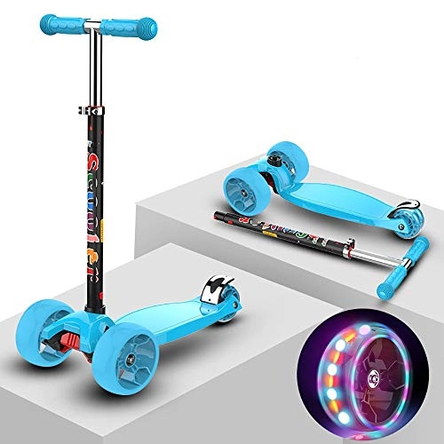Scooter : BYOUQ Folding Kick Scooter For Kids, 3-Wheel LED Flashing Glider Push Scooter With Height Adjustable And Foldable Handlebar, With Music Anti-Slip Wide Deck For Boys Girls 3-12