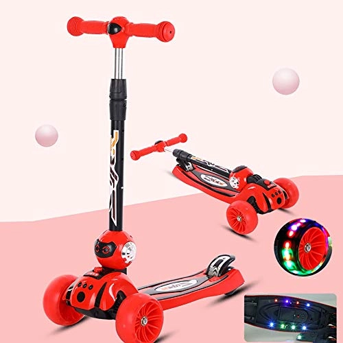Scooter : BYOUQ Portable 3 Wheeled Scooter For Kids Stand Cruise Child / Toddlers Toy Folding Kick Scooters, Anti-Slip Deck, flash hummer wheel 3 levels of height adjustment for 2-12 Year Old