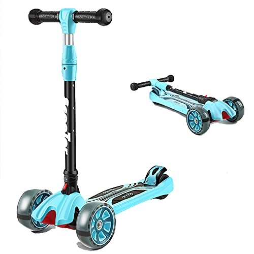 Scooter : CDPC Children's Scooter, Foldable Scooter with 3 LED Light Wheels, 4 Height Adjustable & Rear Brake Settings, Quick Release Folding System, Suitable for Children Aged 3-12, Blue