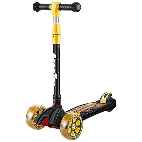 Scooter : CDPC Children's Scooter, Foldable Scooter with 3 LED Light Wheels, 4 Height Adjustable & Rear Brake Settings, Quick Release Folding System, Suitable for Children Aged 3-12, Yellow