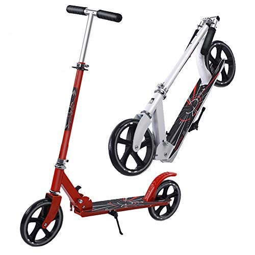 Scooter : CHUNLAN Adult Scooter Folding Adjustable Child The Man Portable City Scooters Non-slip Pedal Foot Brake Non-slip Big Wheels(Color:Red)