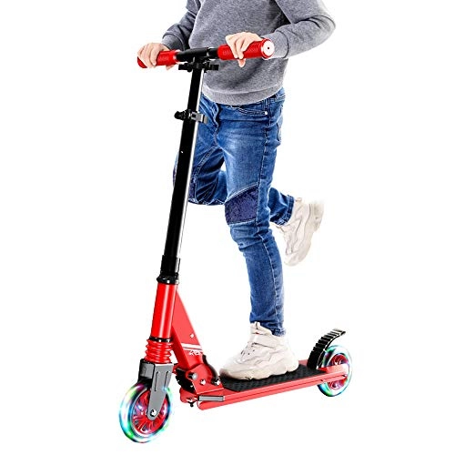 Scooter : CHUNLAN Children's Scooter Foldable 3-12 Years Old Male Girl Shock Absorber Scooter 2 Wheels City Scooter Red Flashing Wheels Park Balance Training