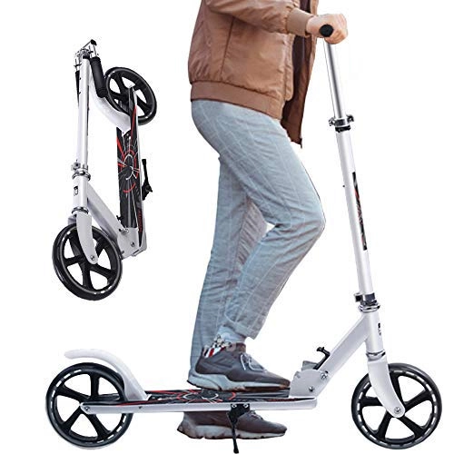 Scooter : CHUNLAN Folding Adult Scooter White Woman Big Wheels Adjustable Height City Scooters Commute Portable Non-slip Grip School
