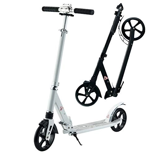 Scooter : CHUNLAN Folding Children's Scooter 6-15 Years Old Foot Brake Giant Wheel Non-slip Pedal Boy Commute Girl Adult City Scooter(Color:White)