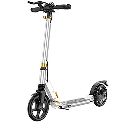 Scooter : CHUNLAN Folding Commuter Scooter With Disc Brake Double Shock Absorber Woman Big Wheels Adult Scooter Student Child Handbrake Aluminum Alloy Male(Color:White)