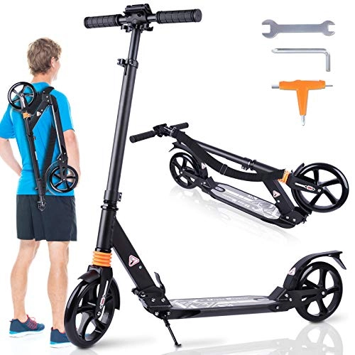 Scooter : Colmanda Scooters for Adults Teens, Kick Scooter with Dual Suspension, Adjustable T-Bar Handlebar, Folding Big Wheels Scooter, Lightweight Alloy Deck, City Scooter for Age 12 Up (Black)