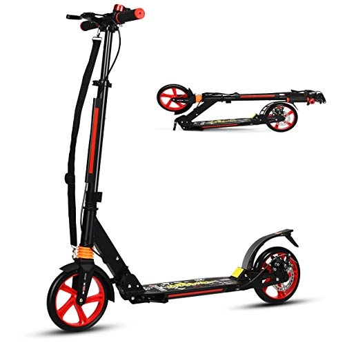 Scooter : COSTWAY Folding Kick Scooter, 3 Heights Adjustable City Scooters with Big Wheels, Carrying Strap, Lightweight Street Scooter for Kids, Teens and Adults (Black)