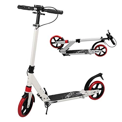 Scooter : CREDO Big Wheels Scooter for Adult and Teens, Foldable Kick Scooter with Hand Brake, Adjustable Handle Bar Scooter with 200MM Wheels (White)
