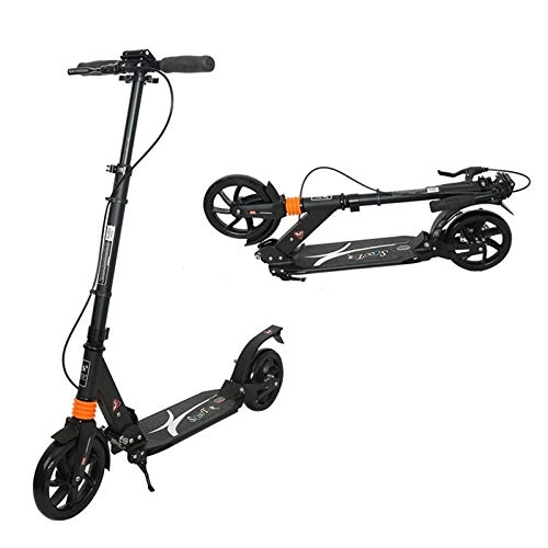 Scooter : CYYZB Folding Adult Scooter, 2 Wheeled Kick Scooter Height Adjustable, Lightweight City Scooter with Kickstand and Rear Brake, 220Mm Big Wheel, for Boys Girls Teens Ages 10+, Black（Handbrake）