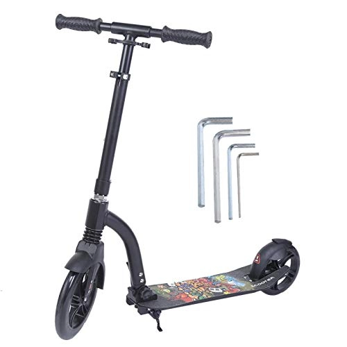 Scooter : DAUERHAFT Black Two‑wheeled Scooter Scooter Safety System Folding Scooter, for Adult