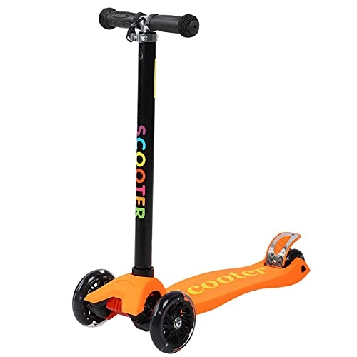 Scooter : Deror Kid Scooter, Children's Scooter 3-8 Years Old Child Four-wheeled Flash Slide Toy with Sensitive Brake Silicone Inlay, With PU flash wheel(Orange)
