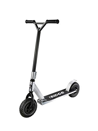 Scooter : Dirt Scooter All Terrain trick scooter w 200mm pneumatic air tyres, BMX style forks (Silver)