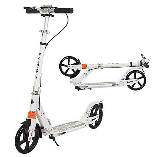 Scooter : Erru Adult Kick Scooter with Dual Suspension, Folding Big Wheels Scooter for Teens Kids, with Hand Brake, Support 220lbs (Color : White)