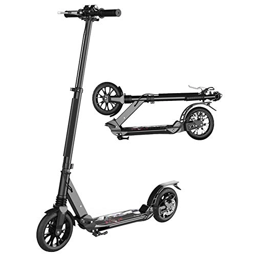 Scooter : Folding Adult Kick Scooter with Big Wheels and Disc Handbrake, Dual Suspension & Height Adjustable, Gift for Girls and Boys, Supports 220lbs (Color : Black)