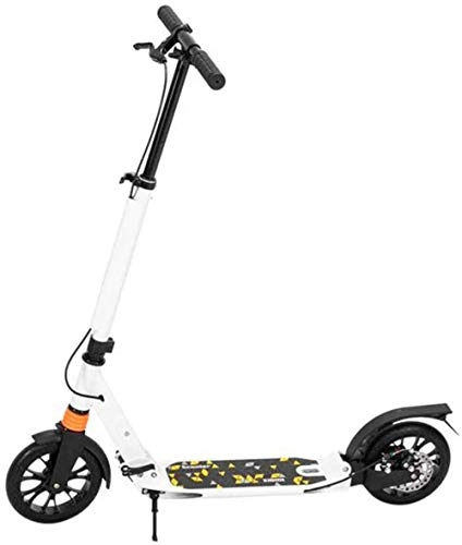 Scooter : Folding Kick Scooter, Light Weight Aluminum City Scooter with Two Big Wheels, 3 Heights Adjustable Street Scooter, Shock Absorption Mechanism, White