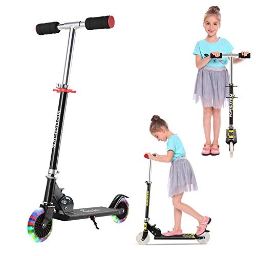 Scooter : FXQIN Foldable Scooter for Kids 2 Wheel Kick Scooter with LED Light Up Wheels and 3-gear Adjustable Height Scooter for Toddler Girls Boys Age 3+, 50kg Weight Capacity