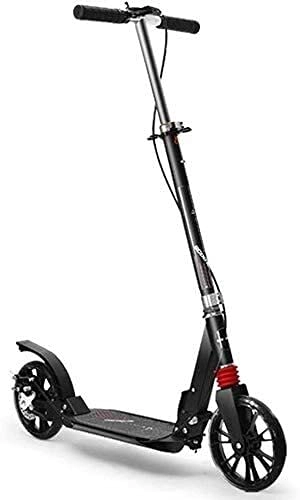 Scooter : HAO KEAI Kick Scooters for Teens / Adults Scooters Adult Adult Kick With Big Wheels And Disc Handbrake Foldable Dual Suspension Commuter Height Adjustable Max Load 220lbs (Color : Black)
