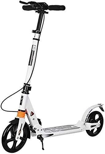 Scooter : HAO KEAI Kick Scooters for Teens / Adults Scooters Adult Adult Kick With Big Wheels And Hand Brake Dual Suspension Folding Commuter Glider Adjustable Height - Supports 220 Lbs (Color : White)