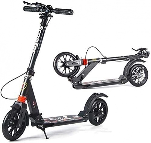 Scooter : HAO KEAI Kick Scooters for Teens / Adults Scooters Adult Adult Kick With Big Wheels Hand Disc Brake Folding Dual Suspension Commuter Adjustable Height - Supports 330 Lbs (Color : Black)