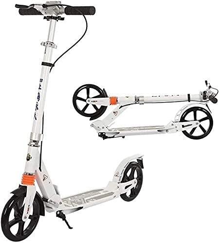Scooter : HAO KEAI Kick Scooters for Teens / Adults Scooters Adult Adult Kick With Hand Brake And Dual Suspension Foldable Glider Deluxe Aluminum 2 Big Wheels Adjustable Height Supports 150kg (Color : White)
