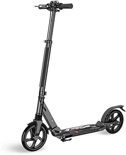 Scooter : HAO KEAI Kick Scooters for Teens / Adults Scooters Adult Adult Kick With Hand Brake - Big Wheels Folding Commuter With Kickstand Adjustable Height - Supports 330 Lbs (Color : Black)